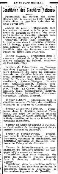 Coupure de presse, la France Mutile du 25 mars 1923